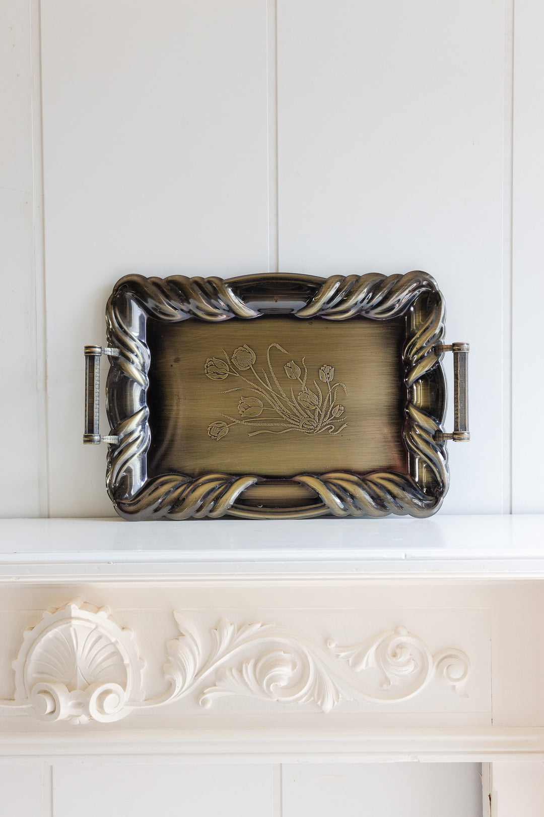 vintage french floral embossed serving tray