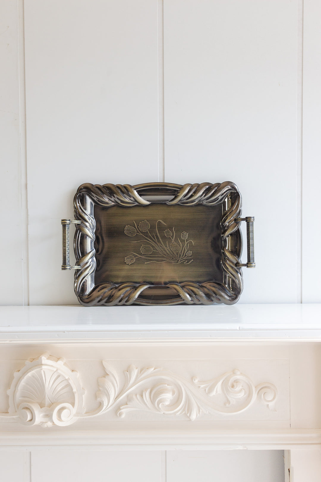 vintage french floral embossed serving tray