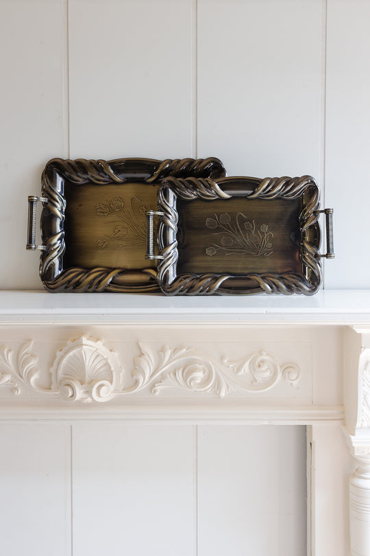 vintage french floral embossed serving tray