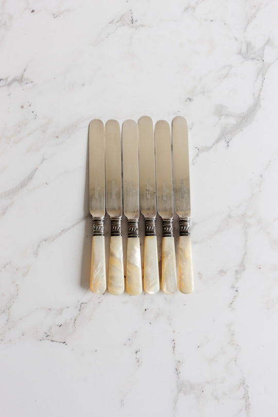 sheffield harrison bros.& howson mother of pearl dessert knives, set of 6