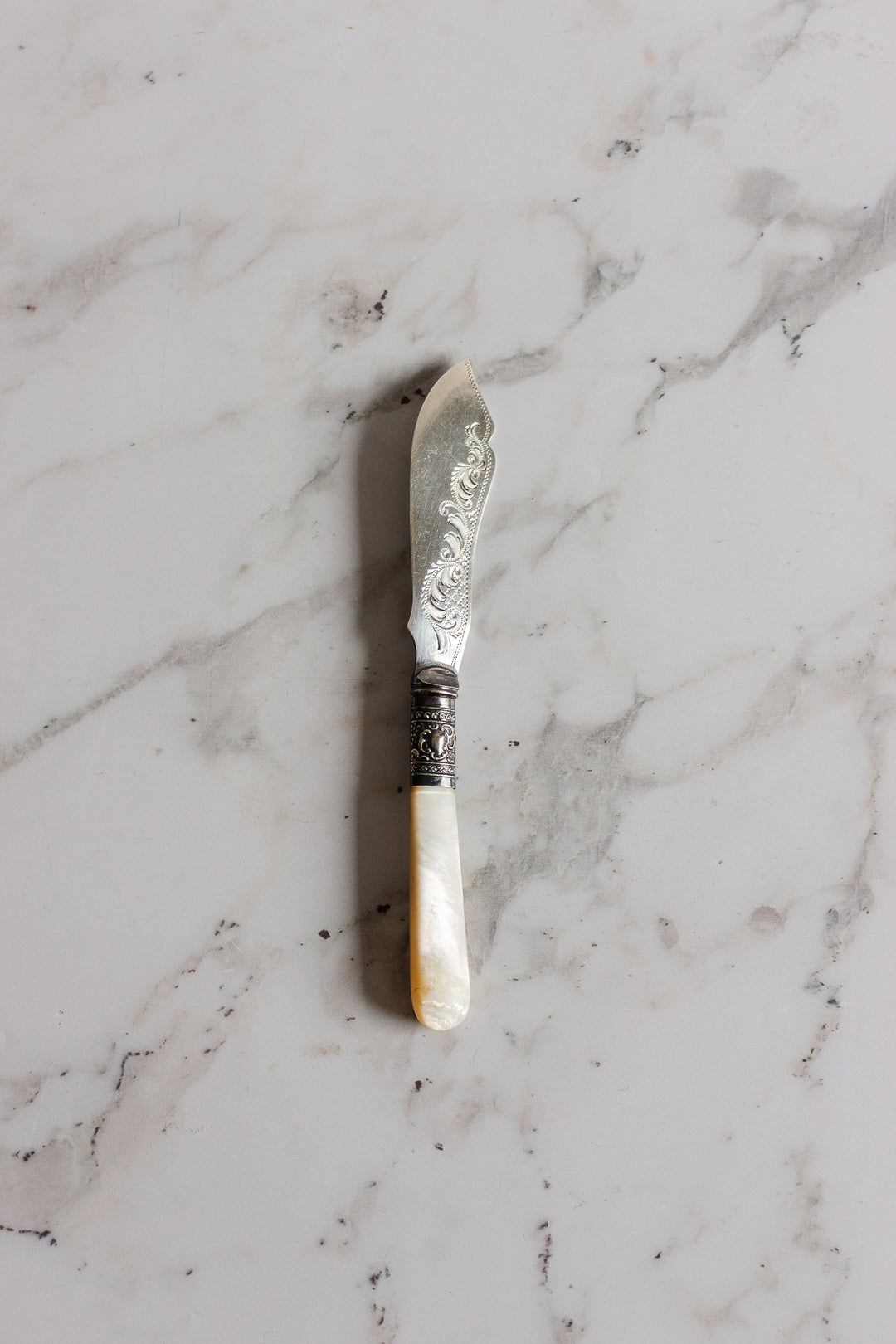 antique french silverplate and mother of pearl butter knife