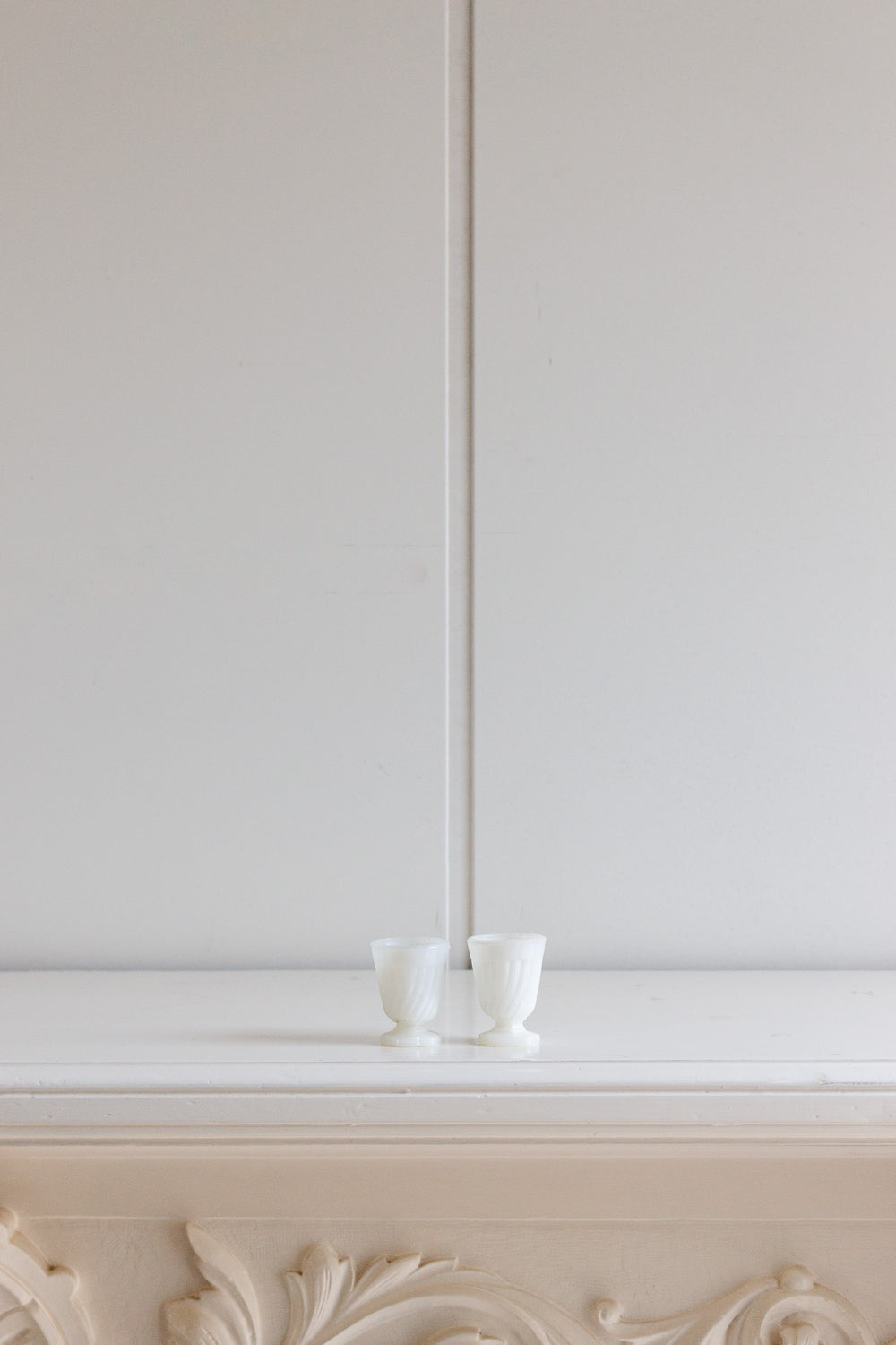 pair of vintage french milk glass cups