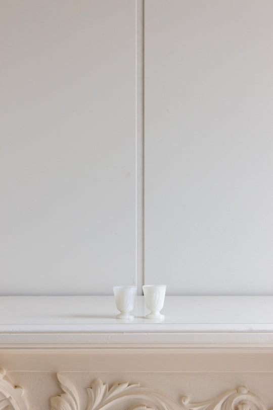 pair of vintage french milk glass cups