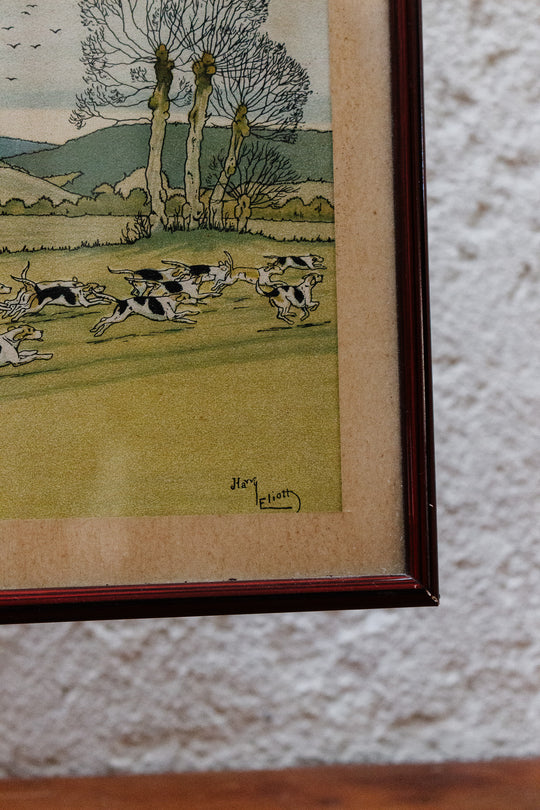 vintage french fox hunting lithograph pair by Harry Eliott