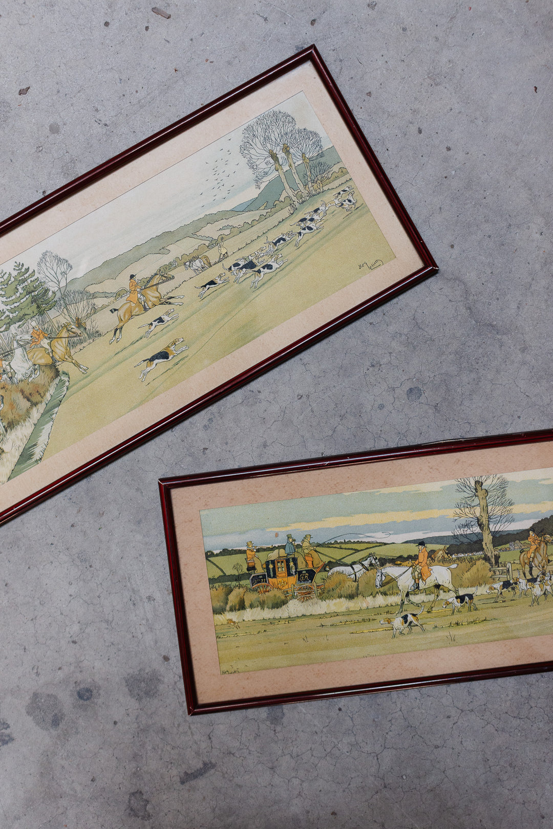 vintage french fox hunting lithograph pair by Harry Eliott