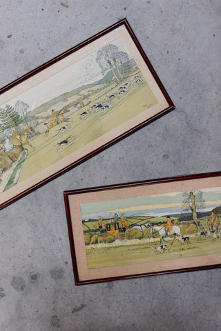 vintage french fox hunting lithograph pair by Harry Eliott