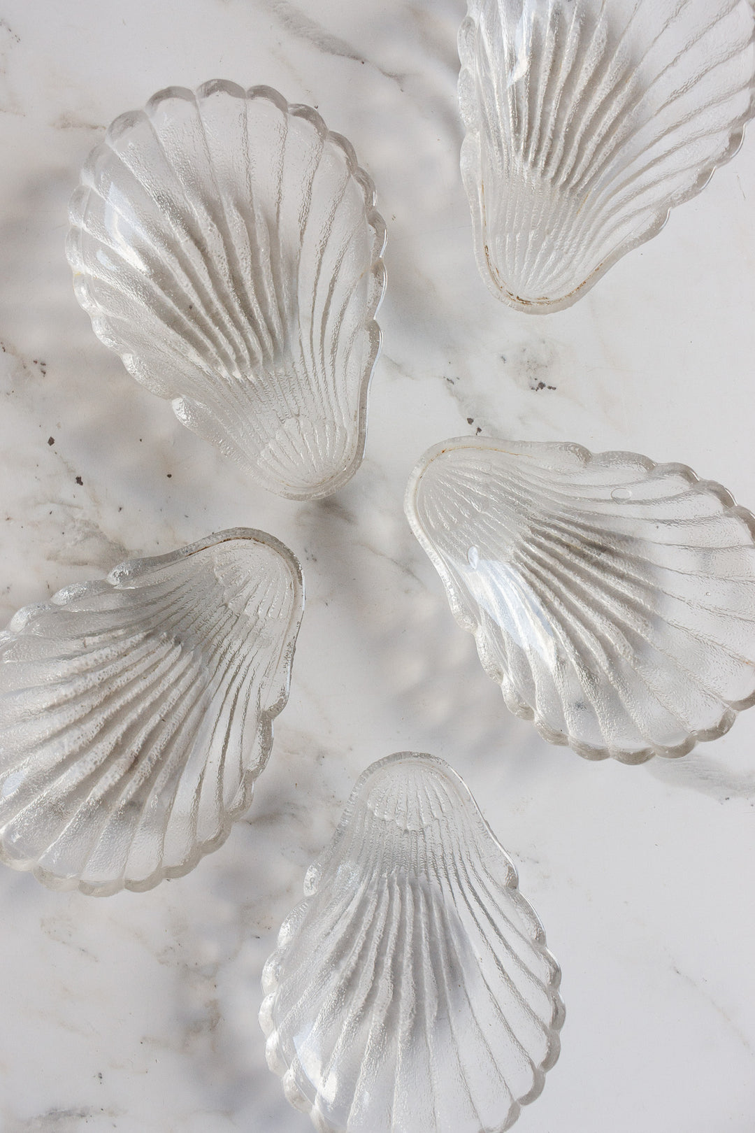 set of 5 vintage french glass "coquillage" dishes