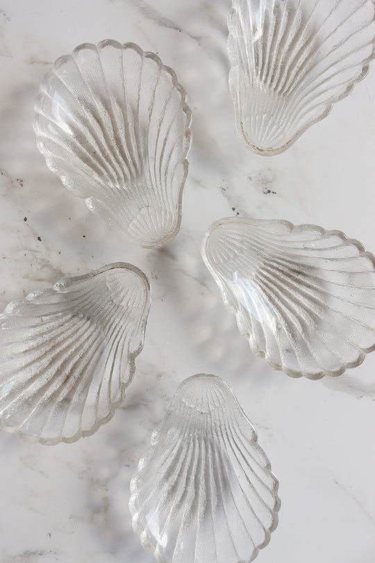 set of 5 vintage french glass "coquillage" dishes