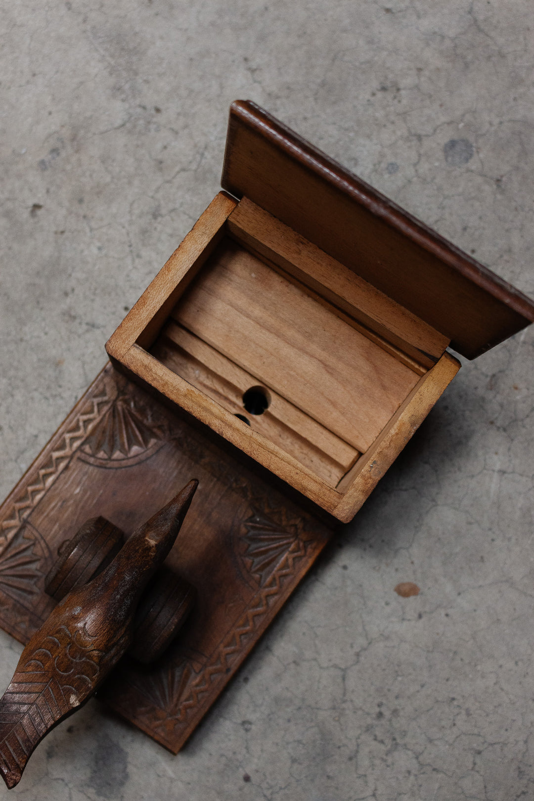 midcentury french wood carved novelty cigarette box