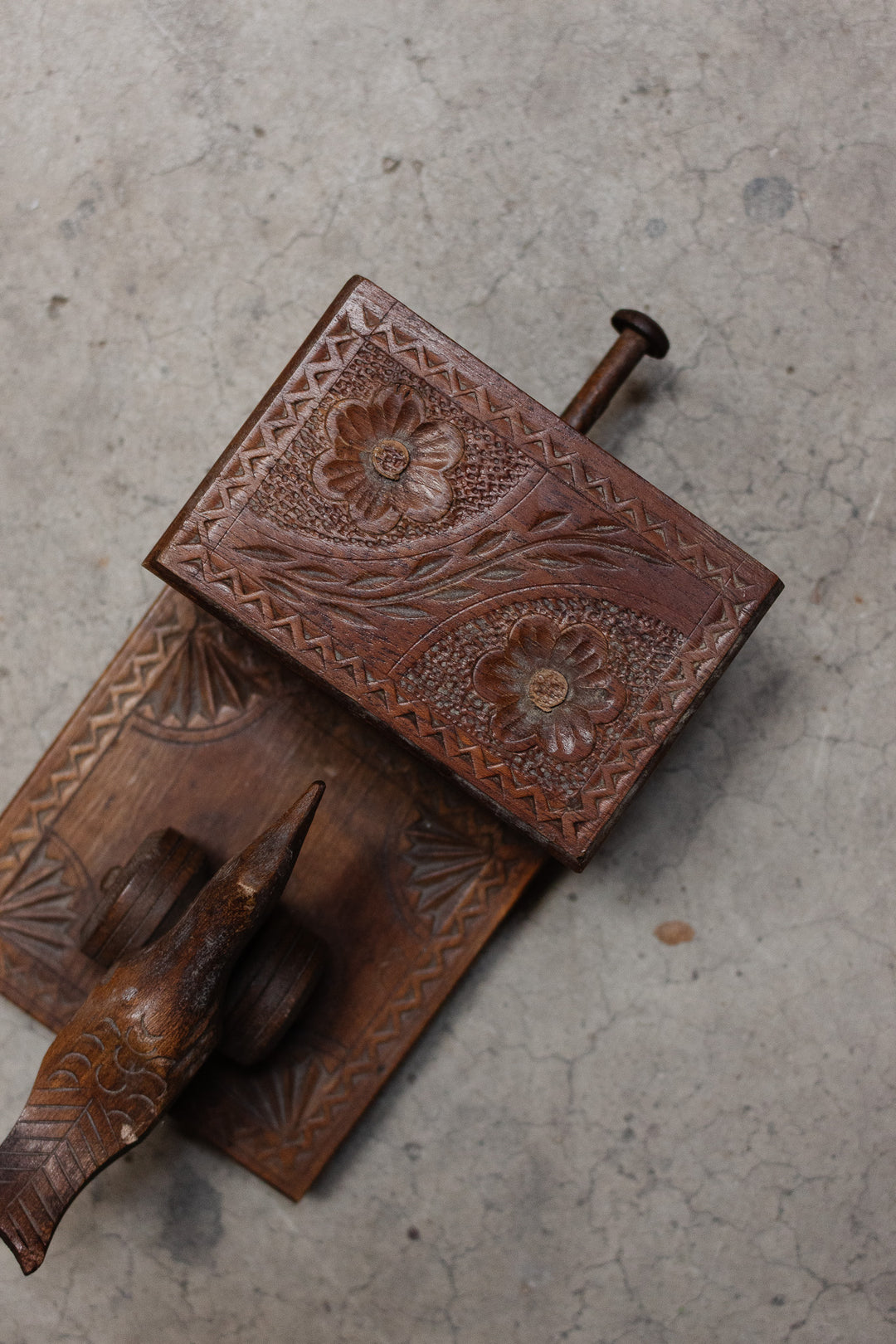 midcentury french wood carved novelty cigarette box
