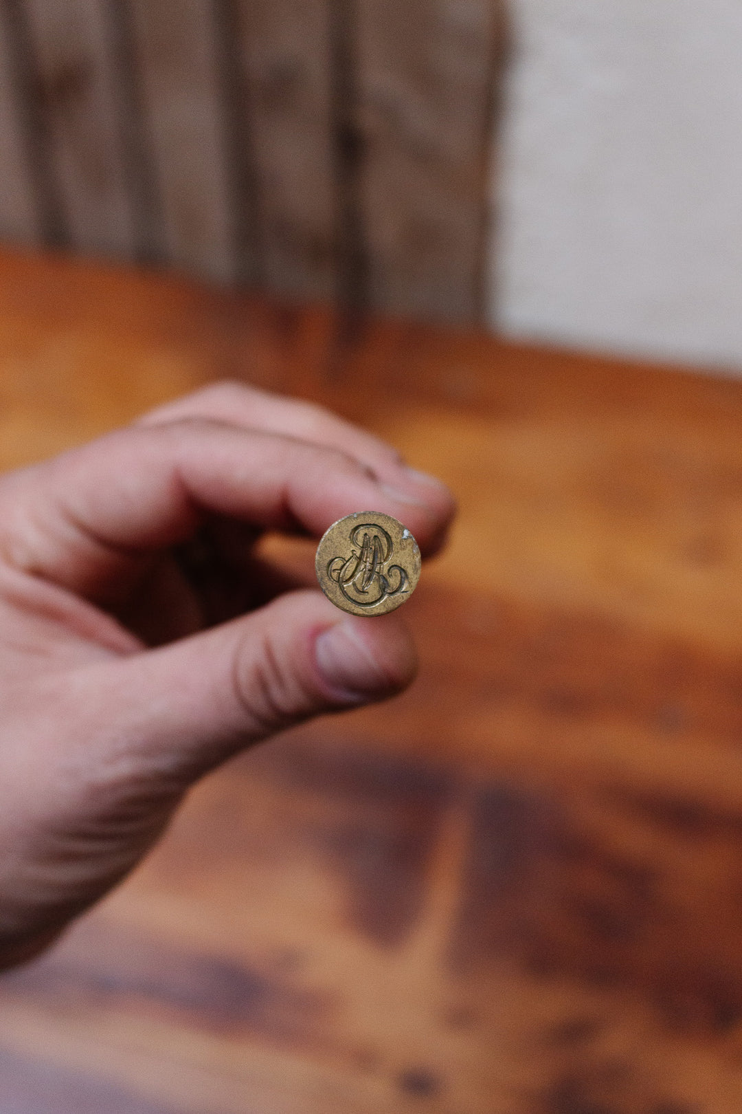 antique french wood and brass wax seal