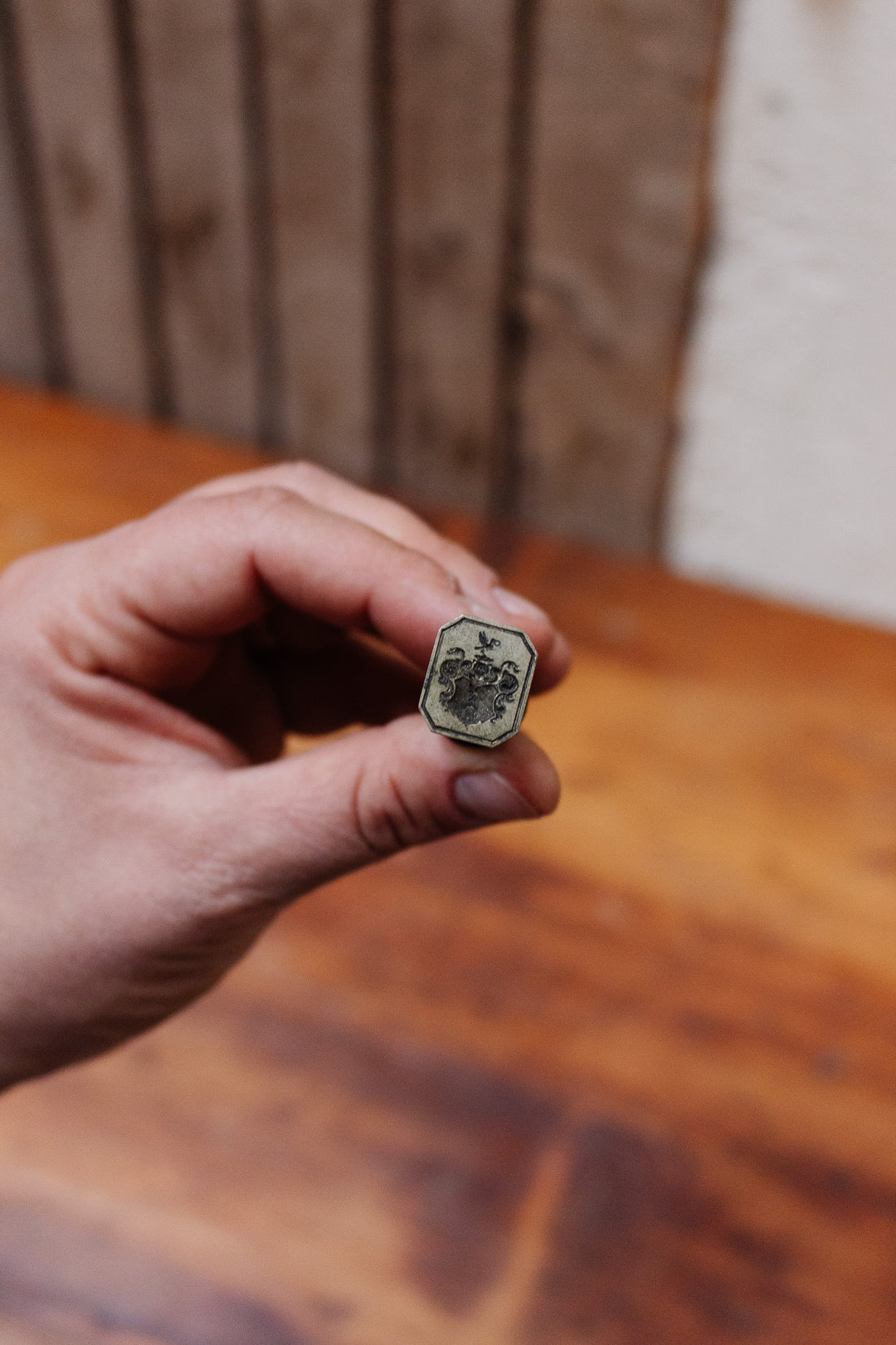 antique french wood and brass wax seal