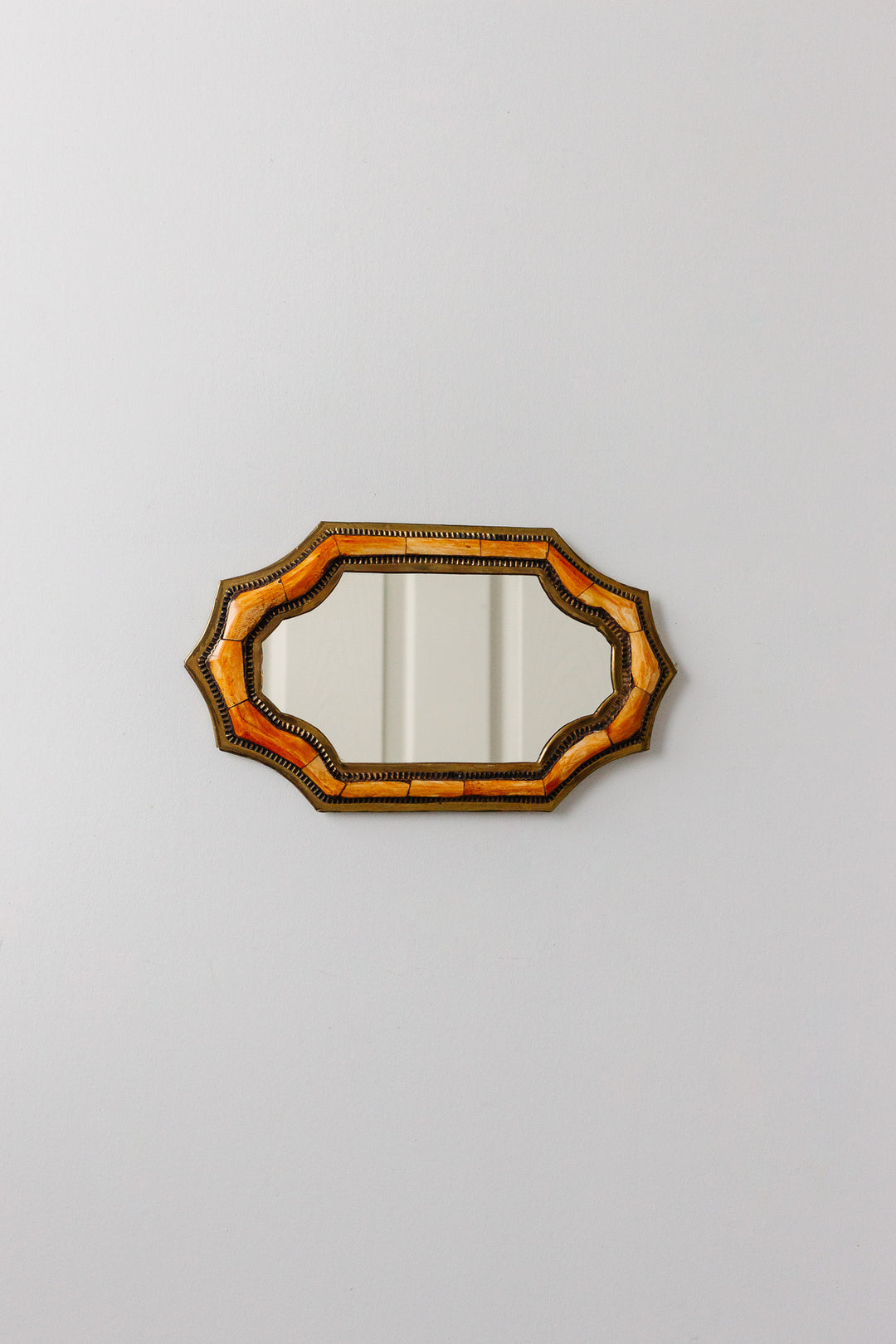 vintage Moroccan brass and camel bone mirror