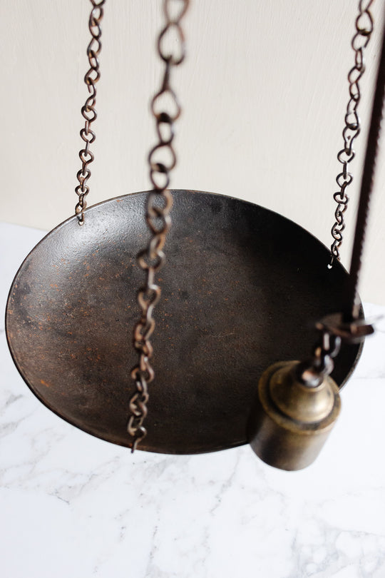 antique roman cast iron hanging scale
