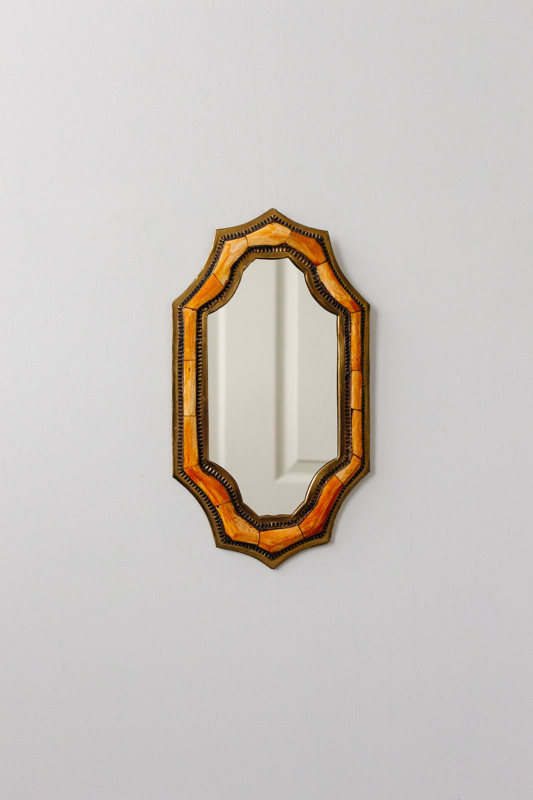 vintage Moroccan brass and camel bone mirror