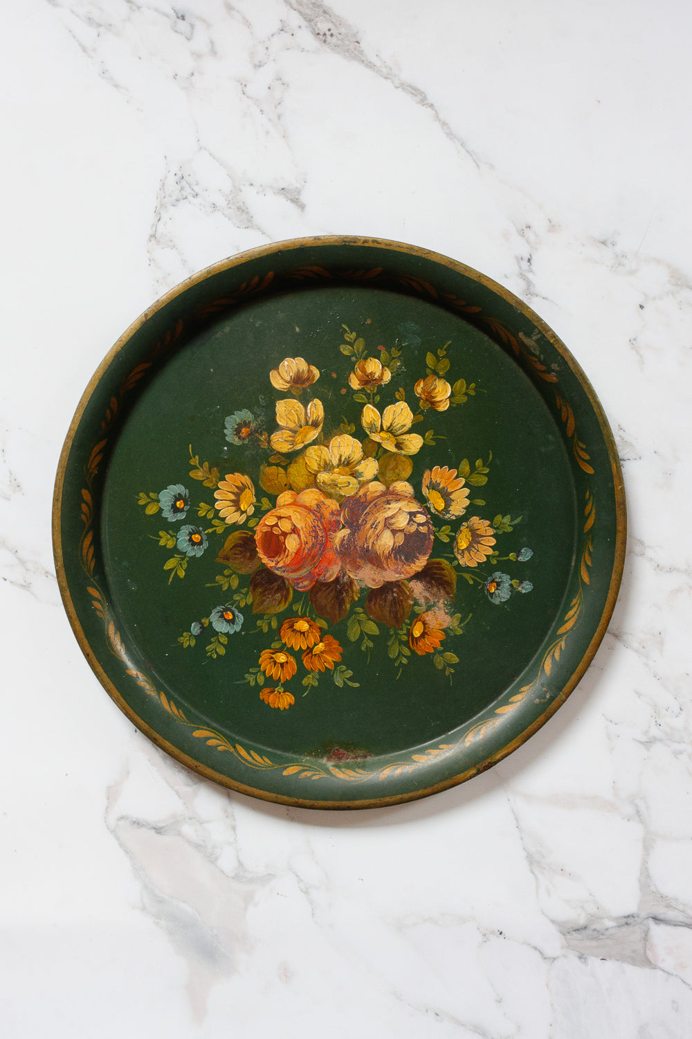 19th century french Napoleon III hand painted floral tole tray