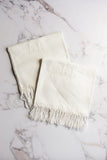 1940s French cotton damask fringed towel