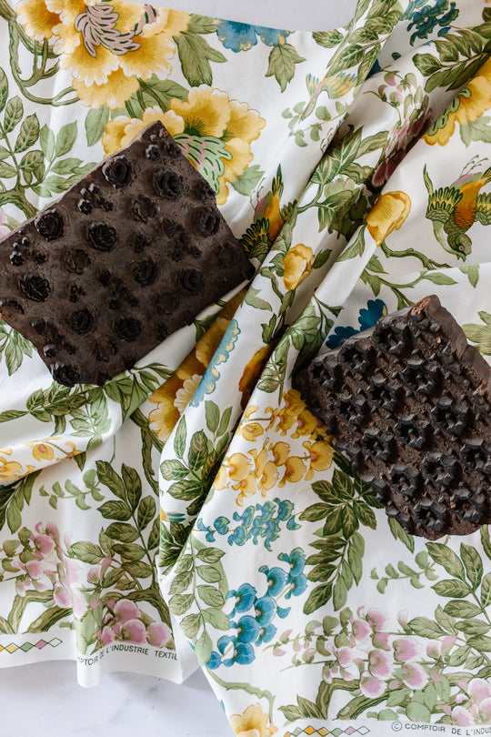 set of 1850s french “indienne” carved wood printing blocks