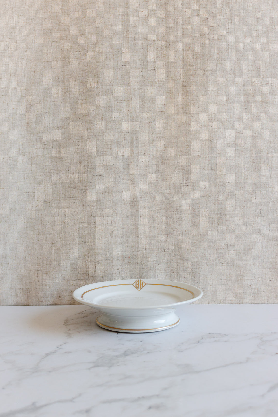 antique french "petit" monogrammed GH cake plate by charlions & cie