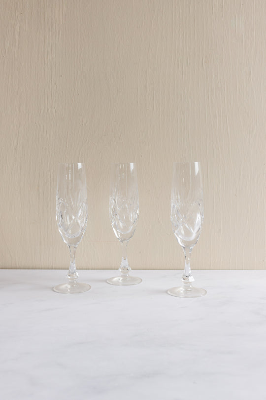 vintage french etched crystal champagne flutes