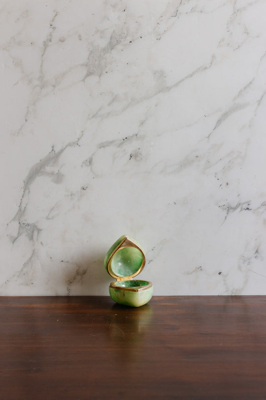 vintage french onyx green teardrop jewelry box