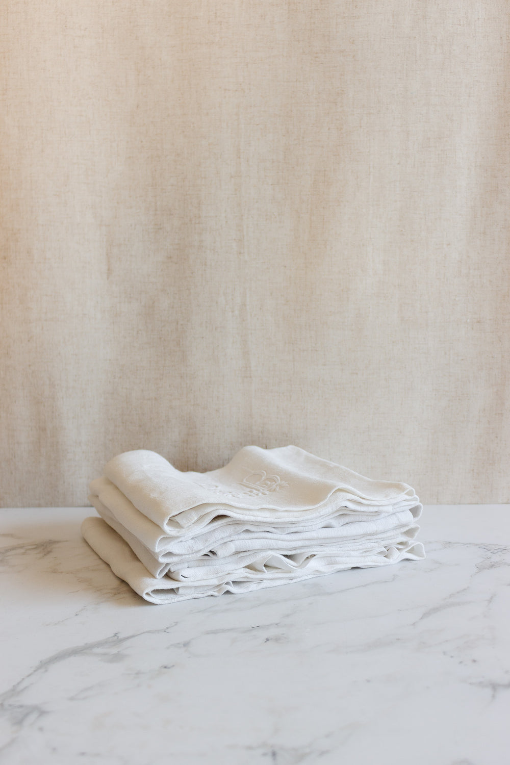 pair of antique french monogrammed "EB" napkins