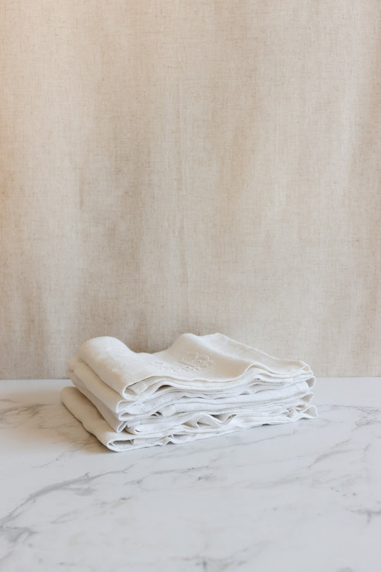 pair of antique french monogrammed "EB" napkins