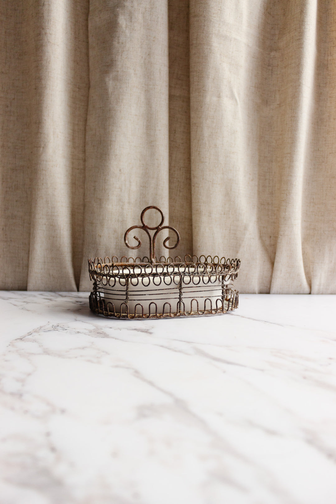 rare vintage French extra large wire work and porcelain soap dish