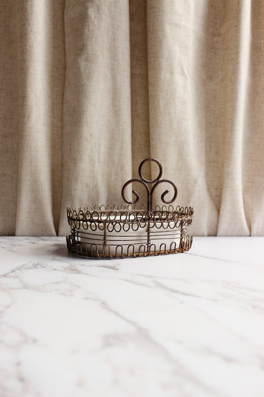 rare vintage French extra large wire work and porcelain soap dish
