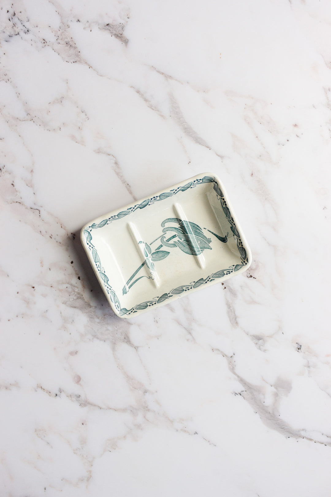 rare antique Belgian art deco transferware soap dish