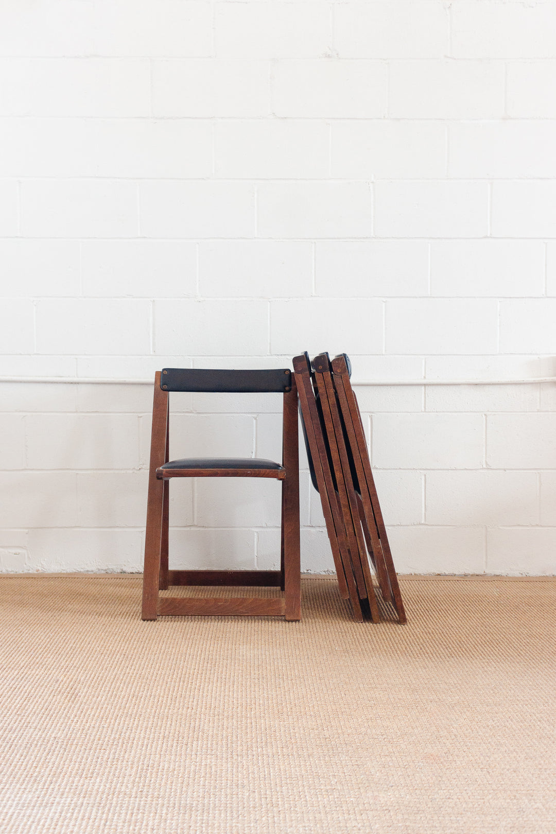 midcentury folding mahogany chairs, set of 4