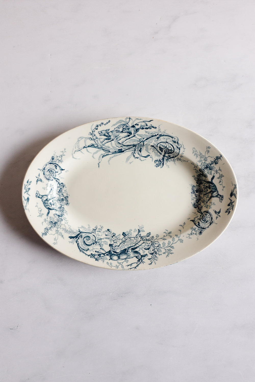 rare antique french transferware platter, "la chasse"