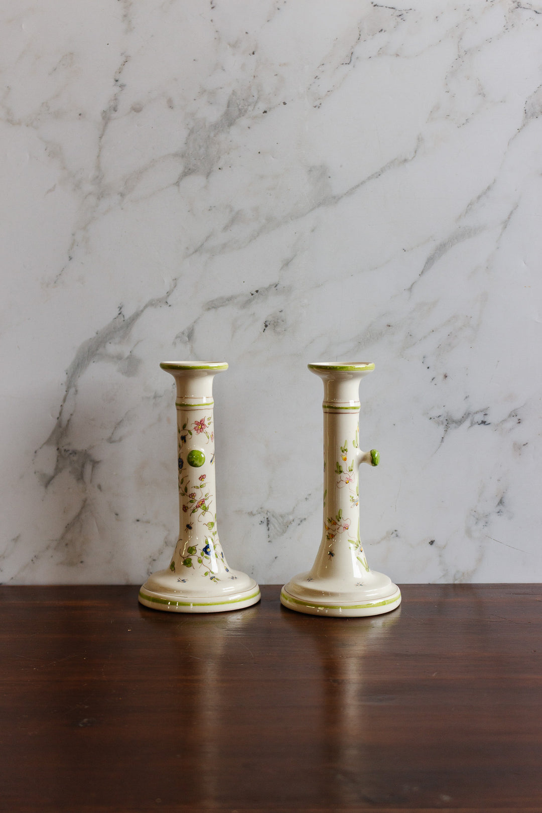 vintage french hand painted moustiers porcelain candlesticks