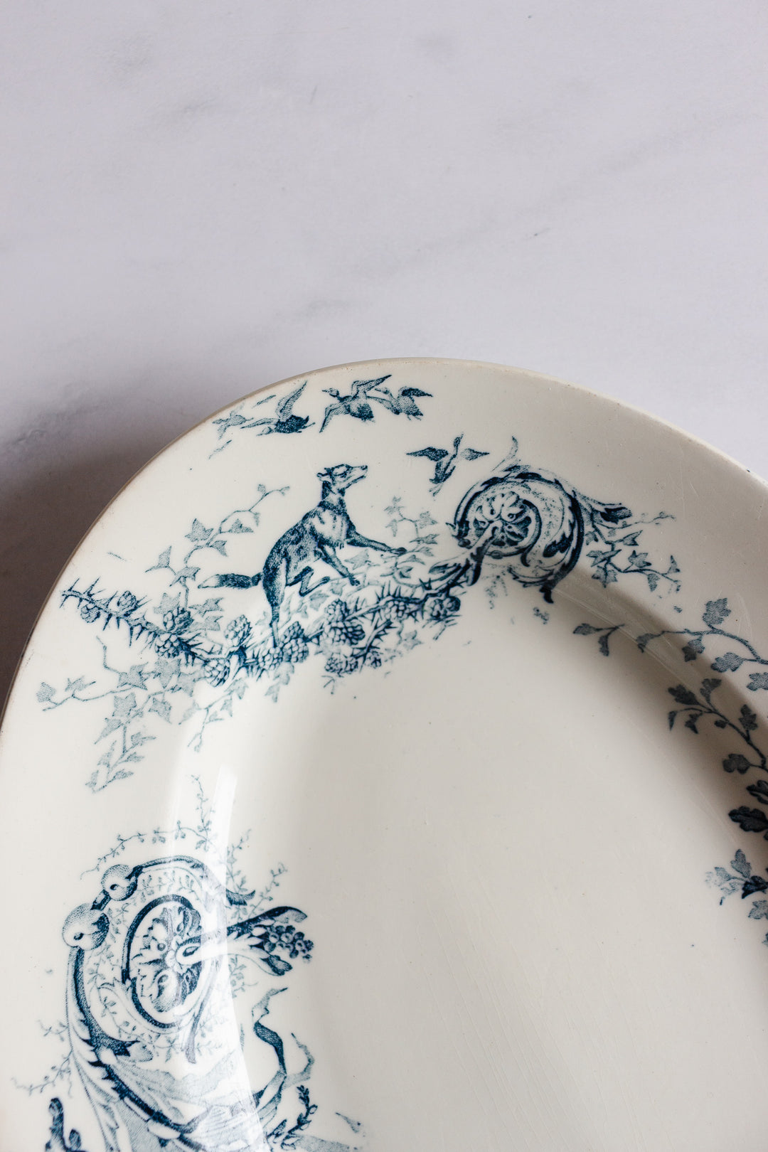 rare antique french transferware platter, "la chasse"