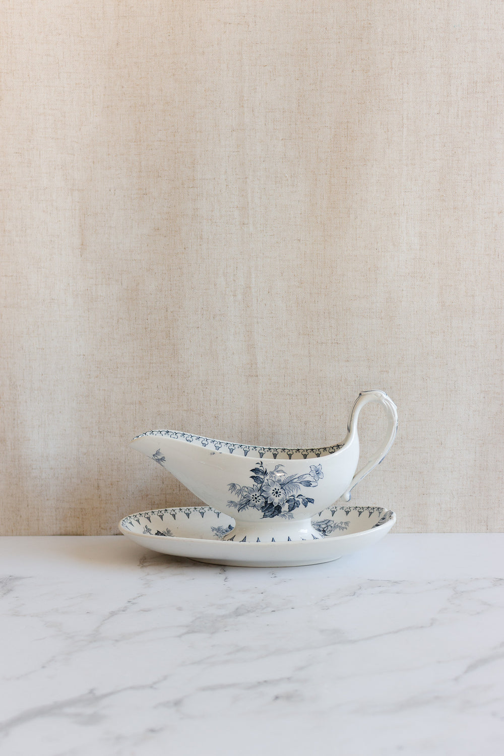 antique french sarreguemines "flore" gravy boat