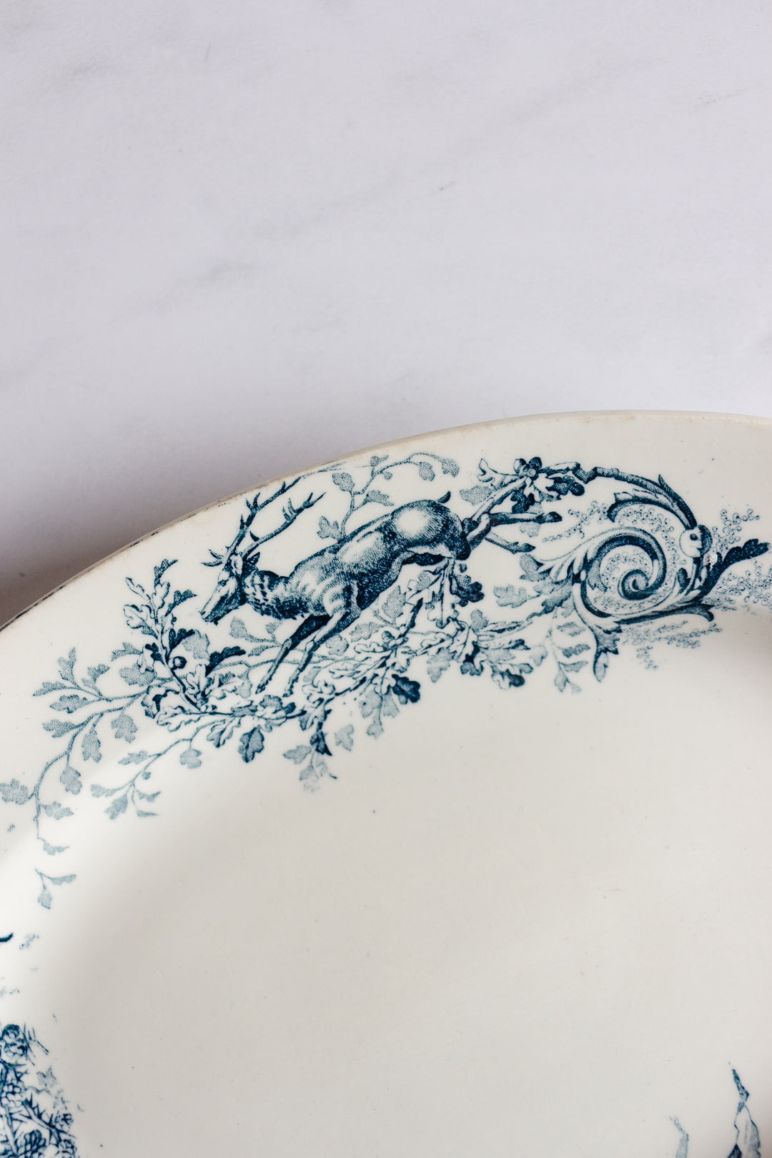 rare antique french transferware platter, "la chasse"
