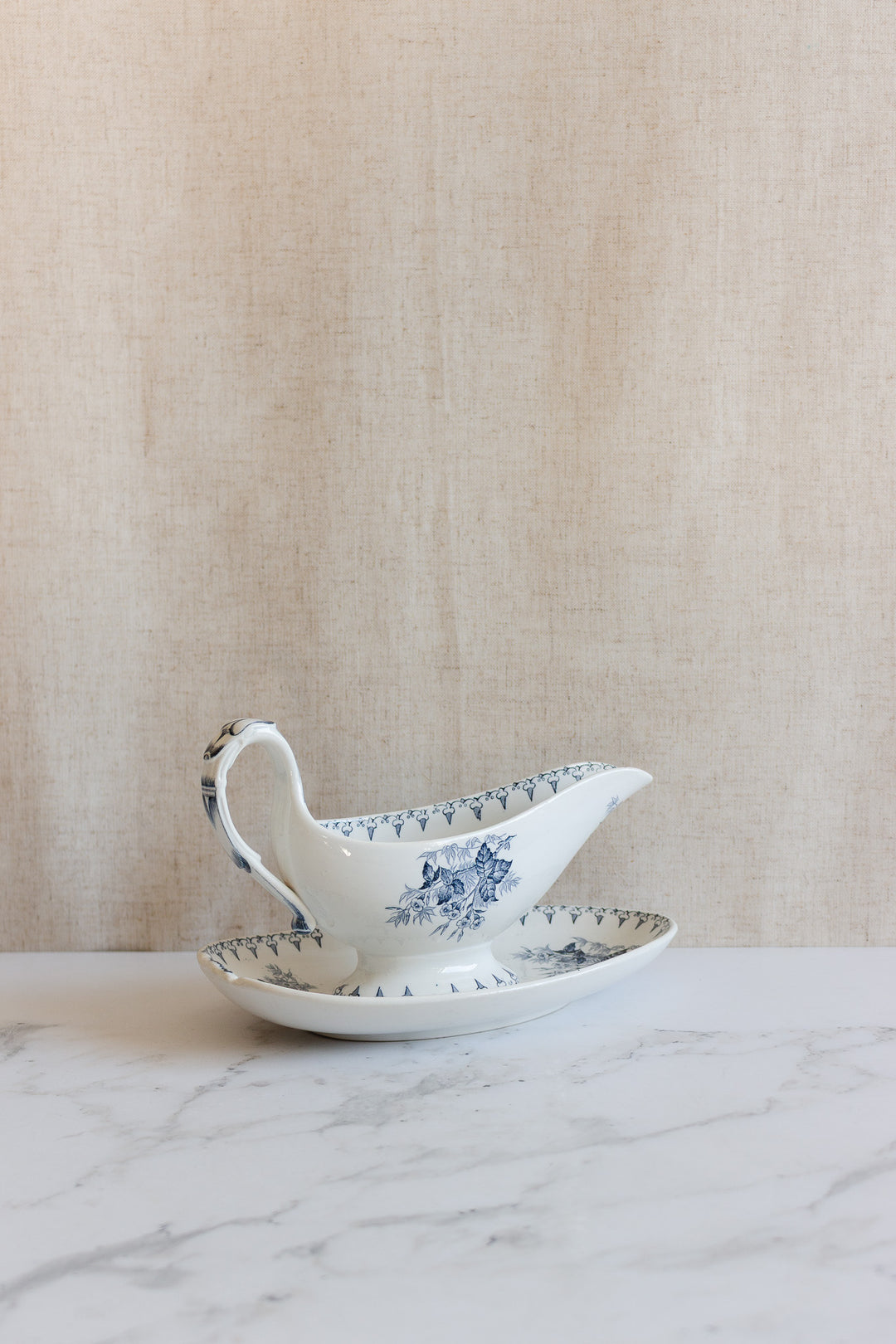 antique french sarreguemines "flore" gravy boat