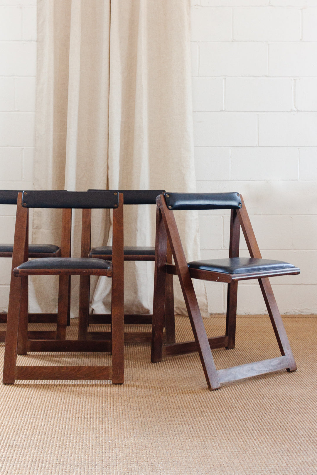 midcentury folding mahogany chairs, set of 4