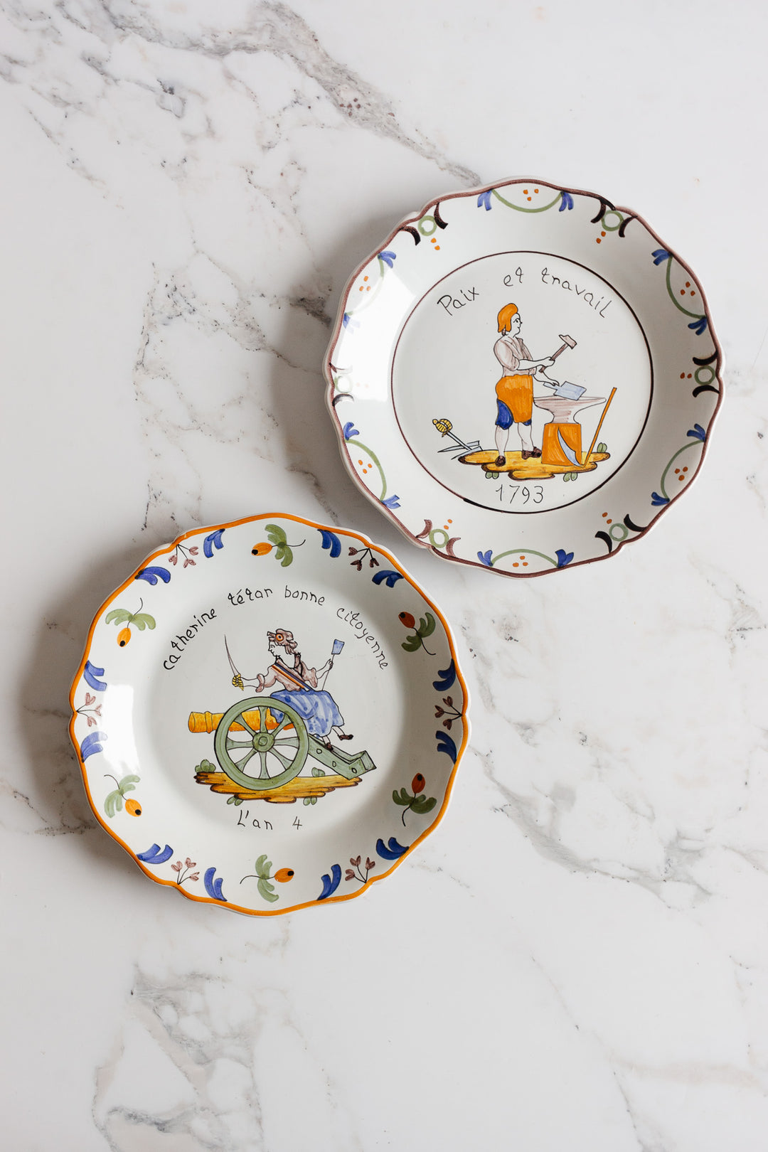 rare nevers faïence patriotique hand painted plates