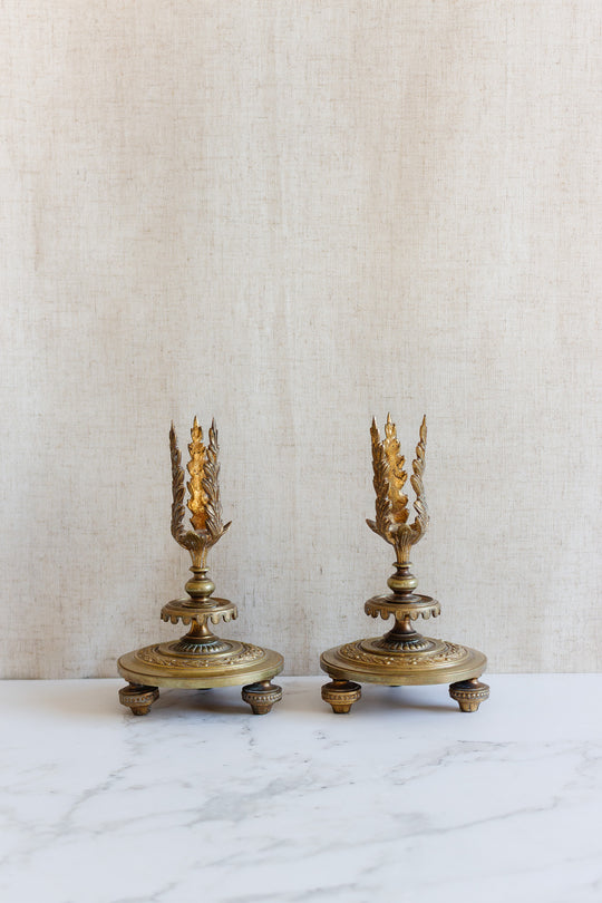 antique french empire revival bronze candlestick pair