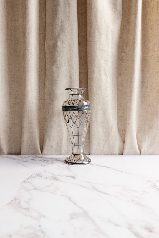 art nouveau vase with sterling silver overlay