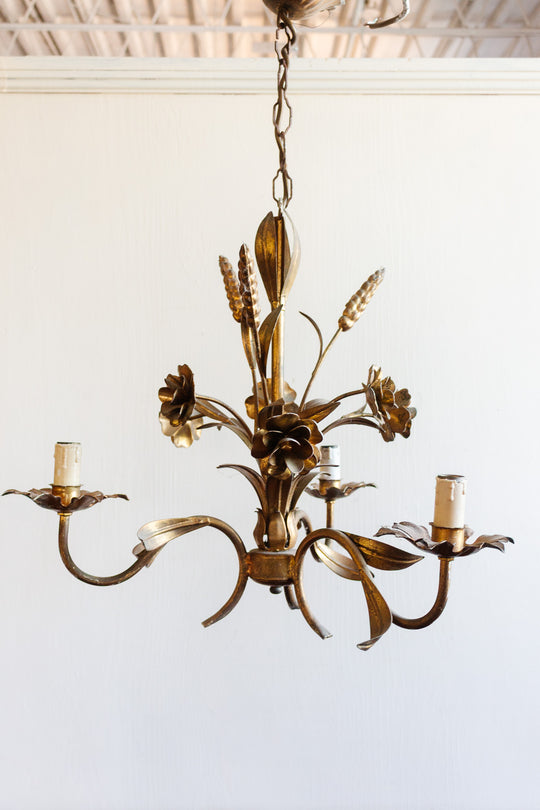 1970s french golden wheatsheaf chandelier
