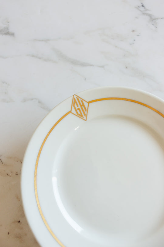 antique french "petit" monogrammed GH cake plate by charlions & cie