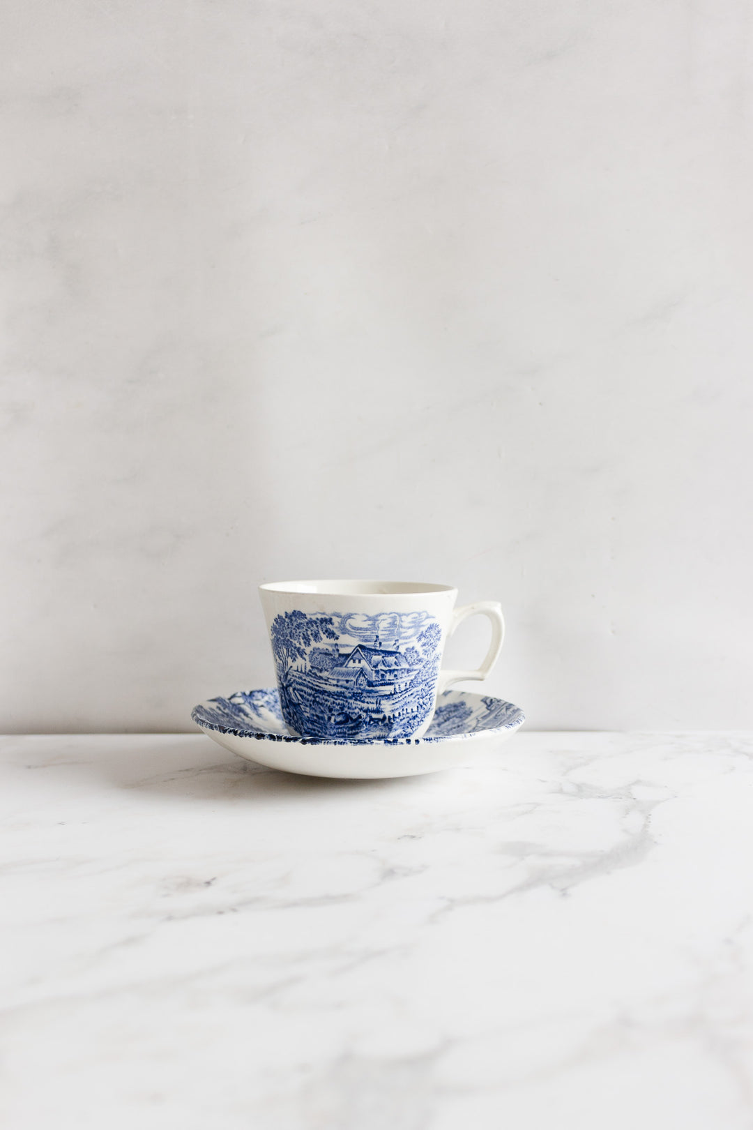 ridgeway "meadowsweet" blue and white teacups, set of 4