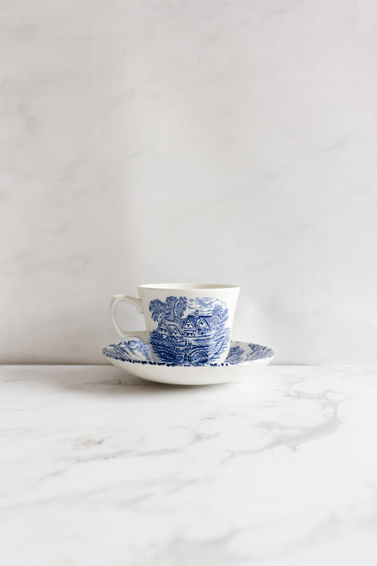 ridgeway "meadowsweet" blue and white teacups, set of 4