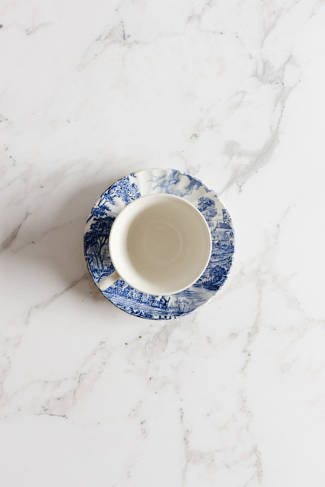 ridgeway "meadowsweet" blue and white teacups, set of 4