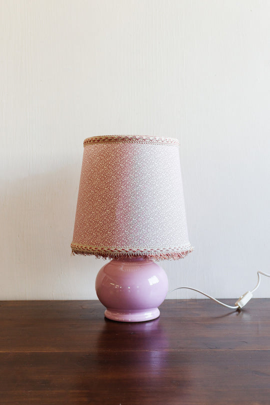 vintage french pink porcelain lamp with fringe shade