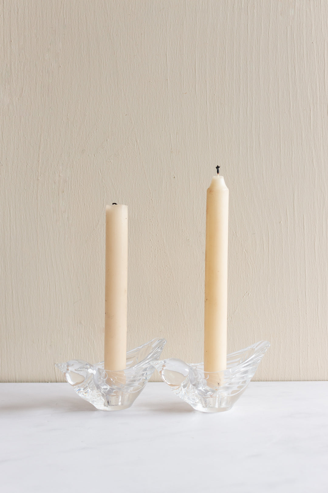 set of vintage French crystal bird candle holders