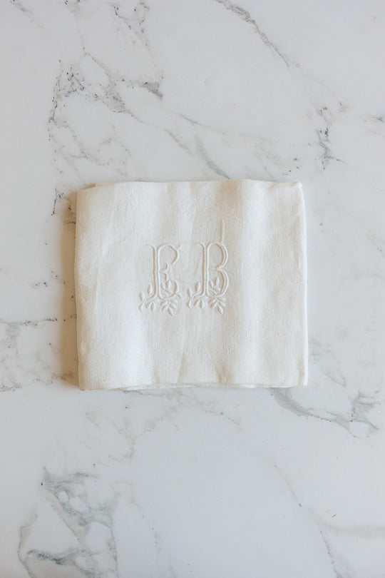 pair of antique french monogrammed "EB" napkins