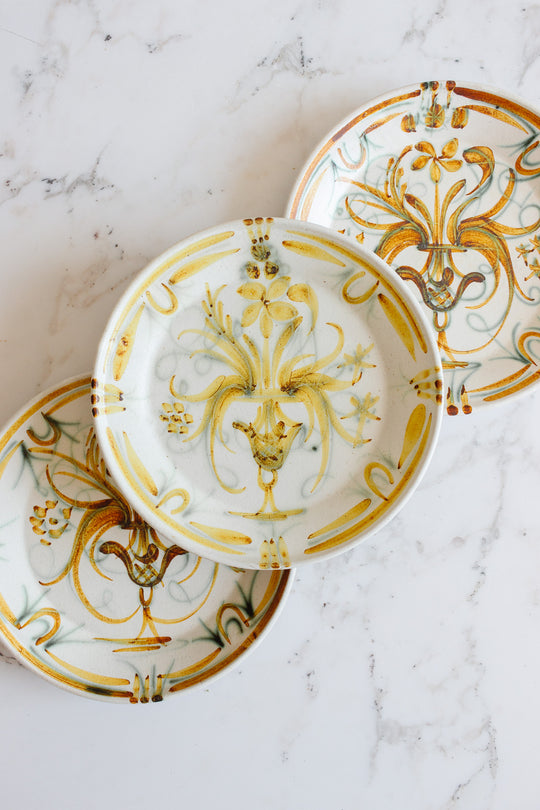 midcentury french keraluc quimper hand painted plates, set of 3